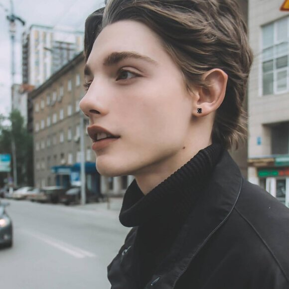 Men's Black Stainless Steel Magnetic Non Piercing Earrings, Stylish CZ Studs, 6 - Picture 6 of 7